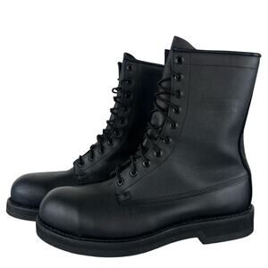 Men's Addison Black Leather Steel Toe Lace Up High Top Military Work Boots (9)